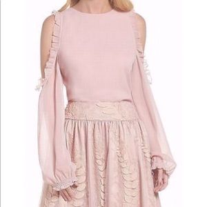 NWT Eliza J Ruffle Shoulder Chiffon Blouse